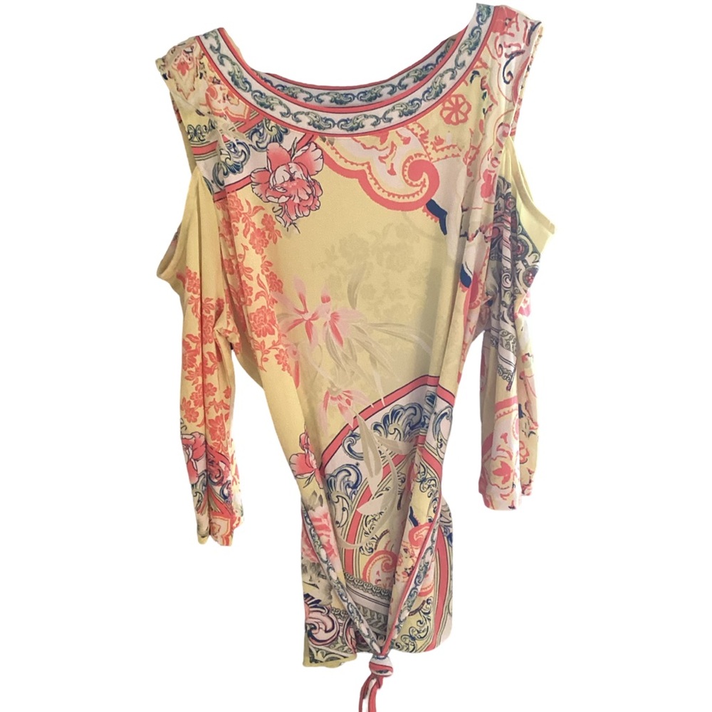 🌼 NWT JM Collection Medallion Garden Cold Shoulder Top Size XL